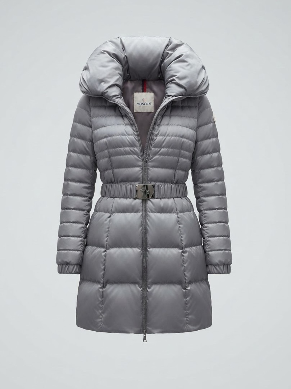 Moncler Women's Gray Quilted Belted Puffer Coat